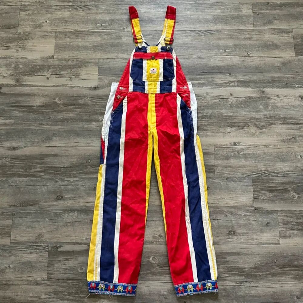 Vintage 50s 60s Red Ball Sanforized Striped Overalls Size 32x29